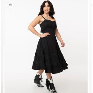 NEW Unique Vintage Black Fringe Girlie Swing Dress - XL 14